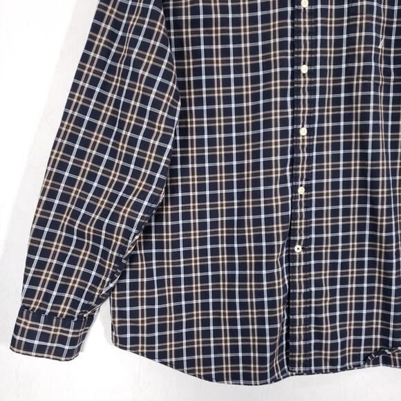 Nautica 80s Two Ply Cotton Shirt Mens Extra Large Navy Plaid Cabin Button Down - Picture 4 of 12